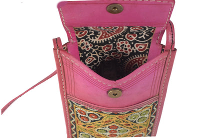 Ahir Work Pure Leather Leathercraft Hand Made Hand Embroidery Mobile Cover  - 21 cms Height x    -  SKU : AB31A01B