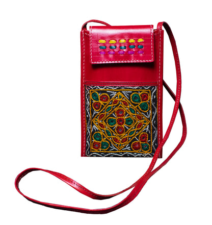 Ahir Work Pure Leather Leathercraft Hand Made Hand Embroidery Mobile Cover     -  SKU : AB25402D