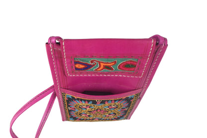 Ahir Work Pure Leather Leathercraft Hand Made Hand Embroidery Mobile Cover  - 21 cms Height x    -  SKU : AB31A01D