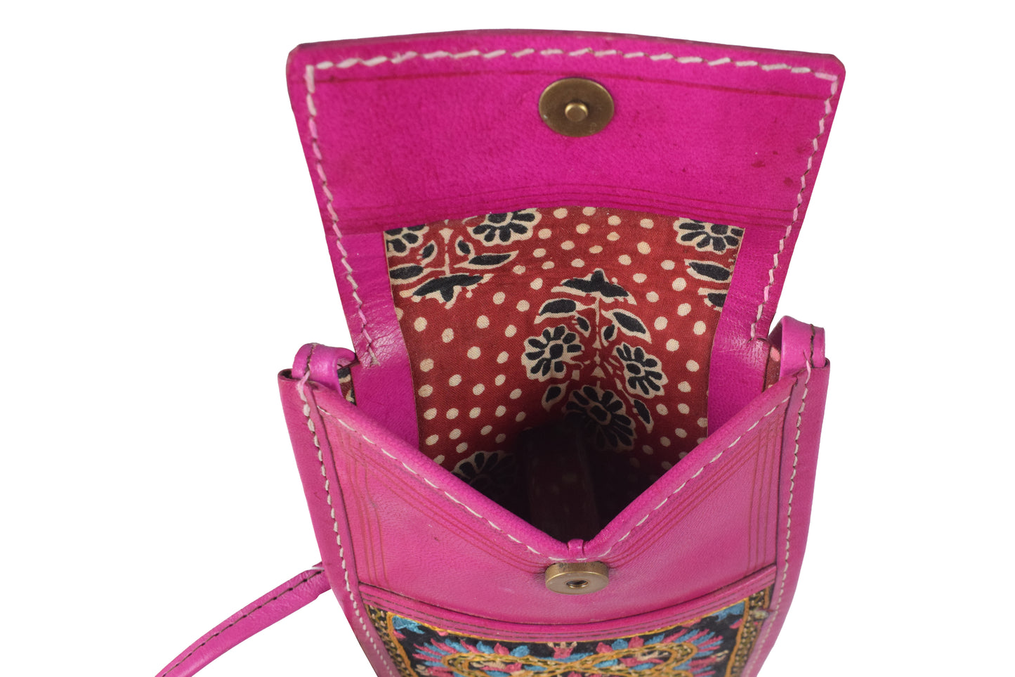 Ahir Work Pure Leather Leathercraft Hand Made Hand Embroidery Mobile Cover  - 21 cms Height x    -  SKU : AB31A01D