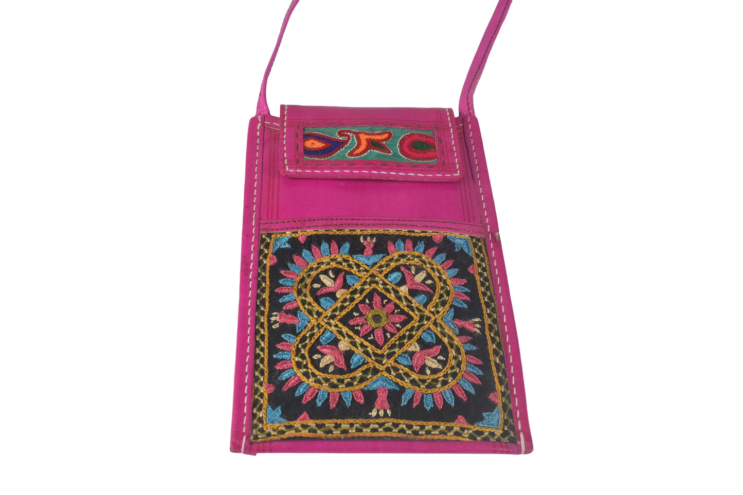 Ahir Work Pure Leather Leathercraft Hand Made Hand Embroidery Mobile Cover  - 21 cms Height x    -  SKU : AB31A01D