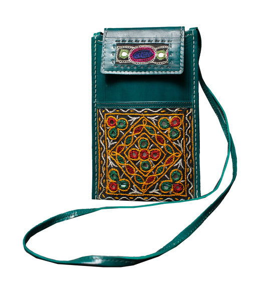 Ahir Work Pure Leather Leathercraft Hand Made Hand Embroidery Mobile Cover     -  SKU : AB25402A