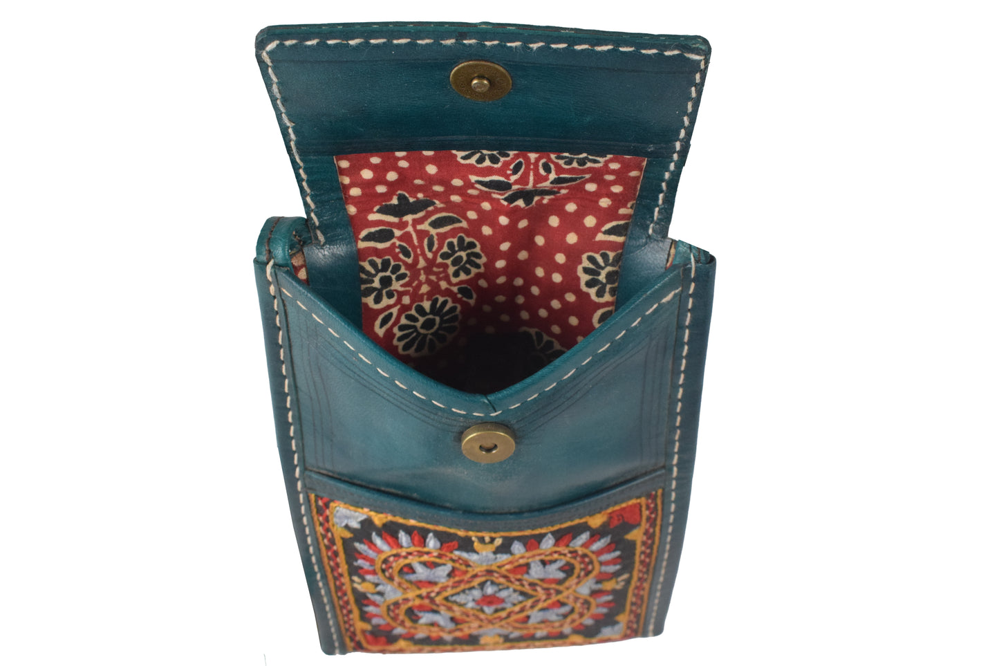 Ahir Work Pure Leather Leathercraft Hand Made Hand Embroidery Mobile Cover  - 21 cms Height x    -  SKU : AB31A01E