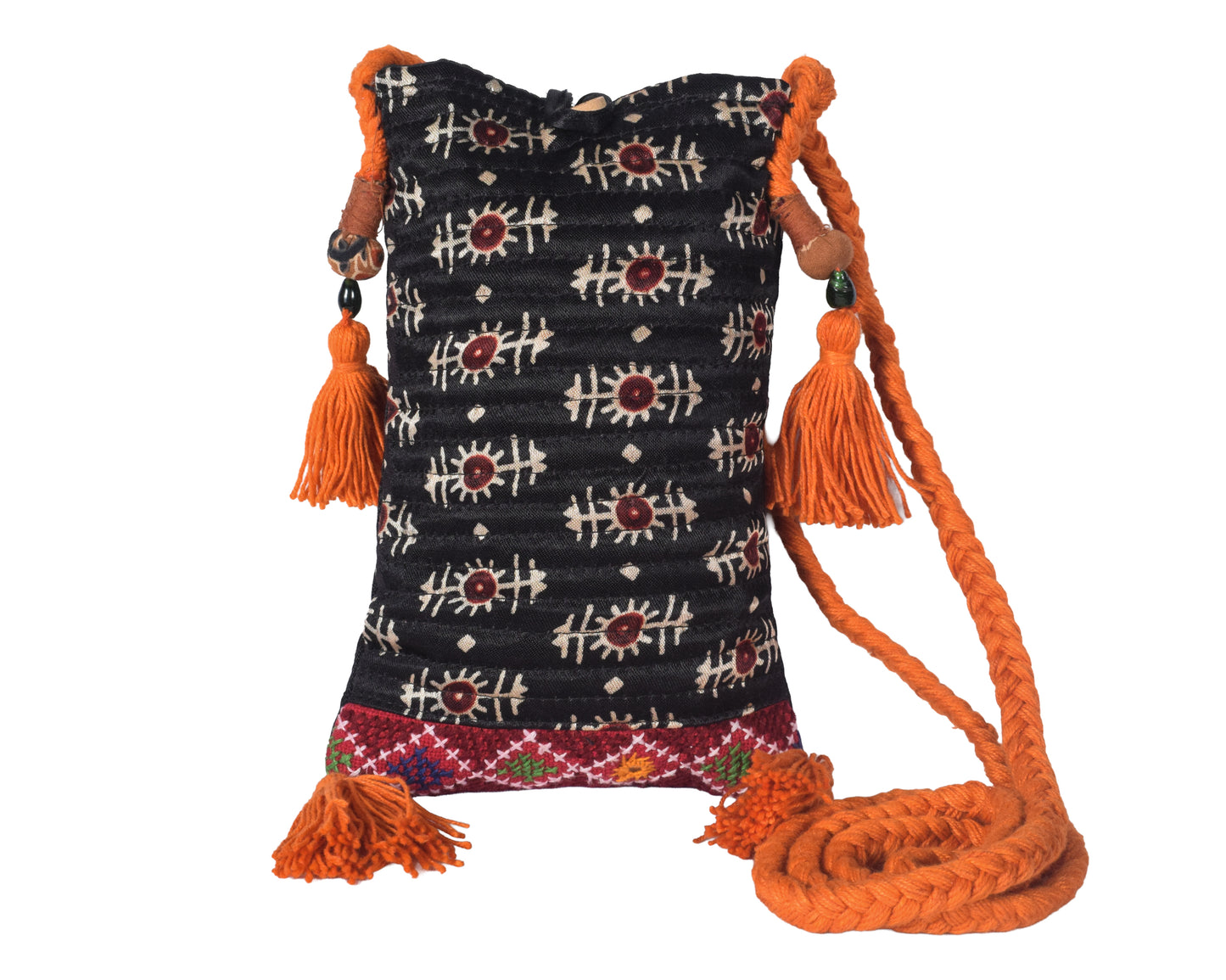 Ajrakh Mashru Silk Screen Print Hand Printed Mobile Cover  - 19 cms Height x    -  SKU : AB23201H