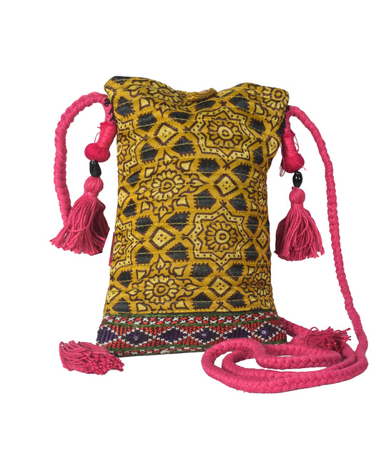 Ajrakh Mashru Silk Screen Print Hand Printed Mobile Cover  - 19 cms Height x    -  SKU : AB23201A