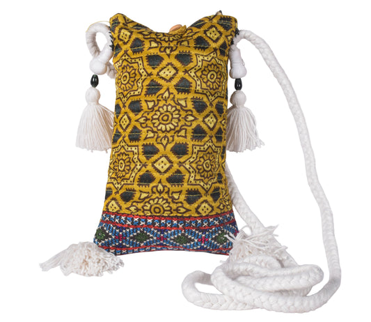 Ajrakh Mashru Silk Screen Print Hand Printed Mobile Cover  - 19 cms Height x    -  SKU : AB23201D