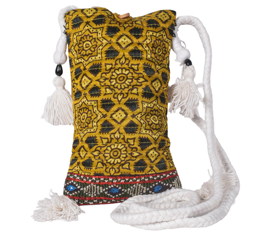 Ajrakh Mashru Silk Screen Print Hand Printed Mobile Cover  - 19 cms Height x    -  SKU : AB23201E