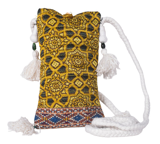 Ajrakh Mashru Silk Screen Print Hand Printed Mobile Cover  - 19 cms Height x    -  SKU : AB23201J