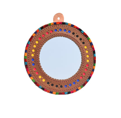 Handcrafted Leather Craft Punch Work Leather Craft Artistic Mirror  - 23 cms Length    -  SKU : AB23C02A