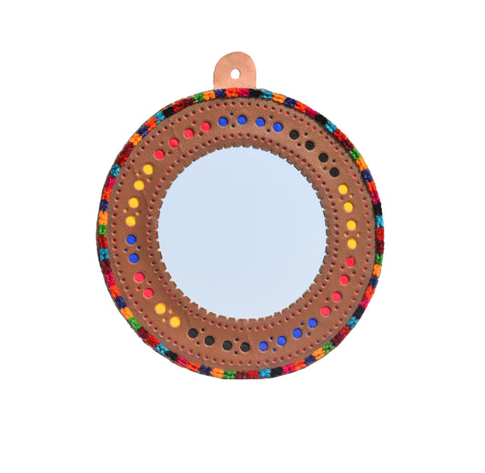 Handcrafted Leather Craft Punch Work Leather Craft Artistic Mirror  - 23 cms Length    -  SKU : AB23C02A