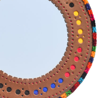 Handcrafted Leather Craft Punch Work Leather Craft Artistic Mirror  - 23 cms Length    -  SKU : AB23C02A