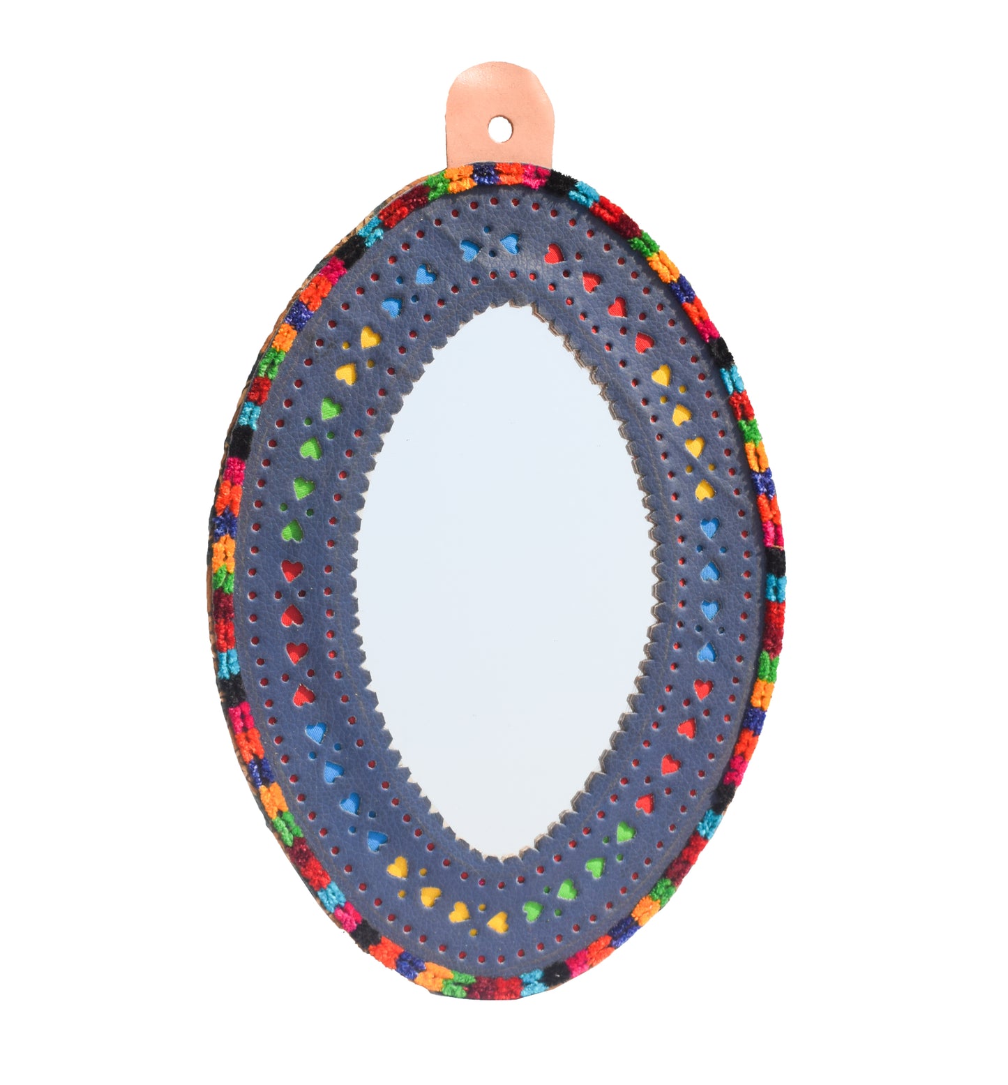 Handcrafted Leather Craft Punch Work Leather Craft Artistic Mirror  - 26 cms Length    -  SKU : AB23C03A