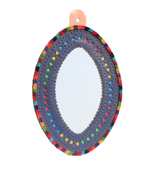 Handcrafted Leather Craft Punch Work Leather Craft Artistic Mirror  - 26 cms Length    -  SKU : AB23C03A