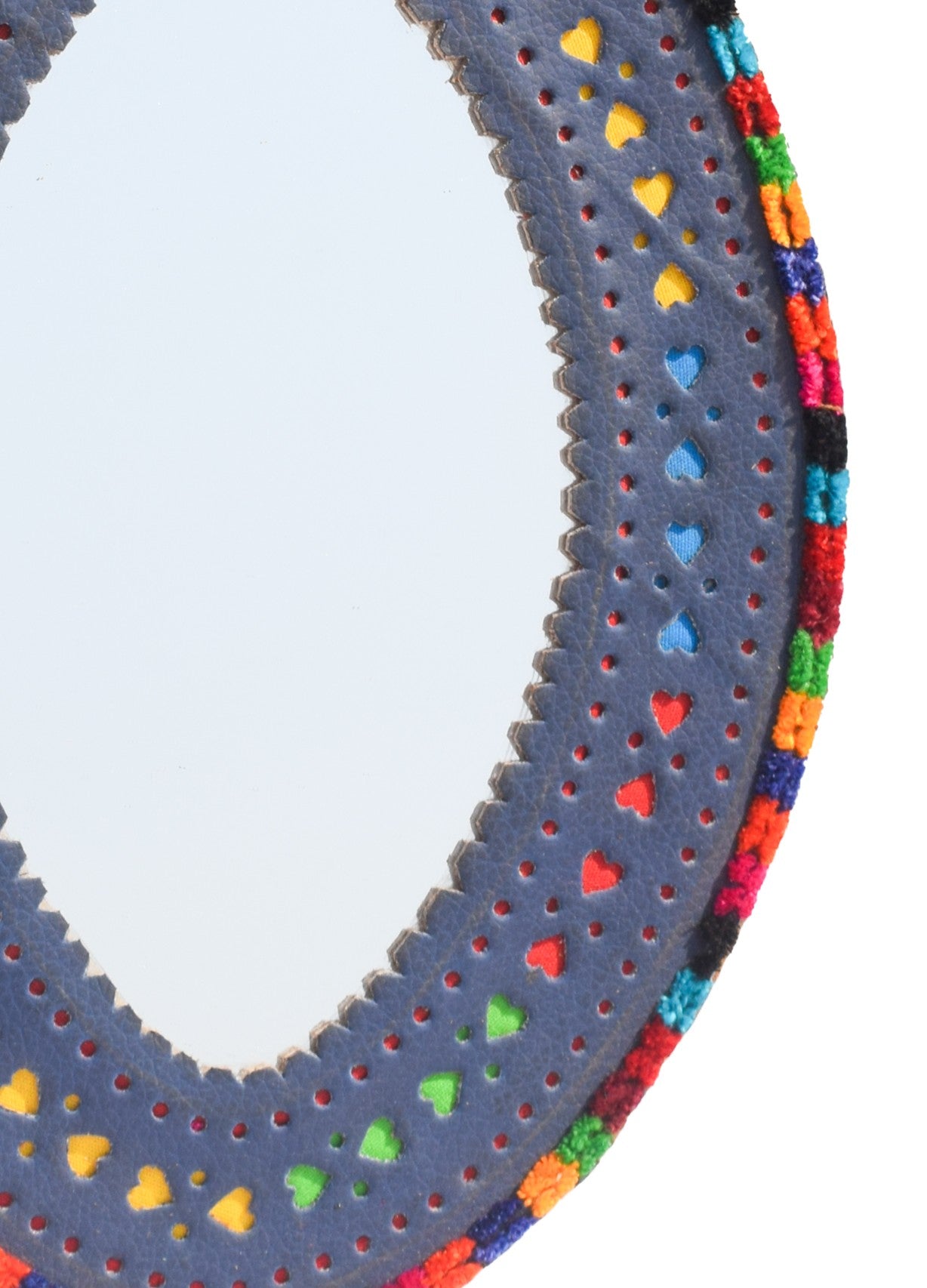 Handcrafted Leather Craft Punch Work Leather Craft Artistic Mirror  - 26 cms Length    -  SKU : AB23C03A