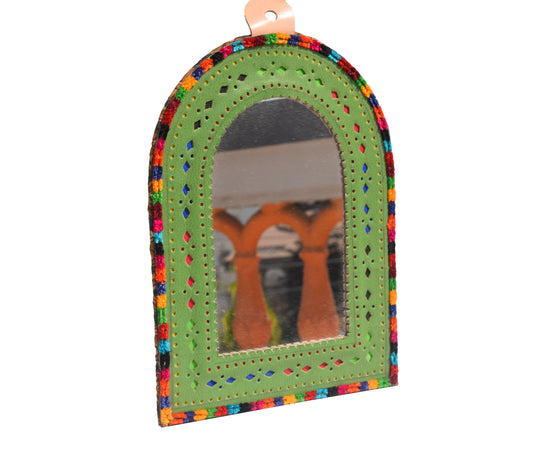 Handcrafted Leather Craft Punch Work Leather Craft Artistic Mirror  - 25 cms Length    -  SKU : AB23C04A