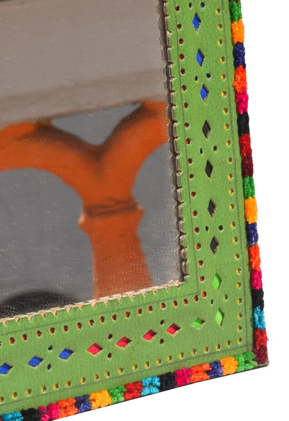 Handcrafted Leather Craft Punch Work Leather Craft Artistic Mirror  - 25 cms Length    -  SKU : AB23C04A