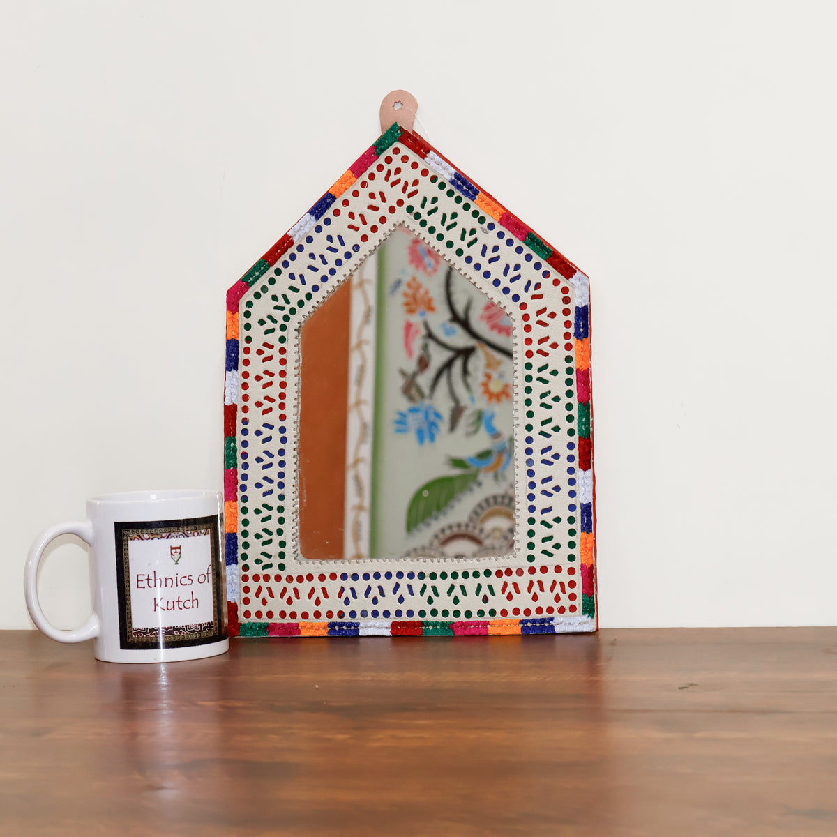 Punch Work Rexine Handcrafted Mirror Large - Hut - 32 cms Length   -  SKU : AH28516A