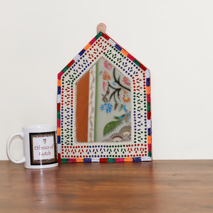Punch Work Rexine Handcrafted Mirror Large - Hut - 32 cms Length   -  SKU : AH28516A