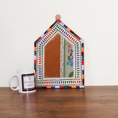 Punch Work Rexine Handcrafted Mirror Large - Hut - 32 cms Length   -  SKU : AH28516B