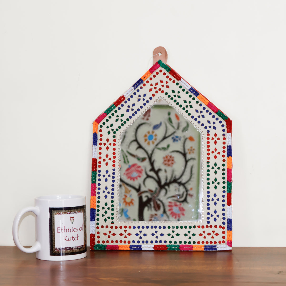 Punch Work Rexine Handcrafted Mirror Large - Hut - 32 cms Length   -  SKU : AH28516C