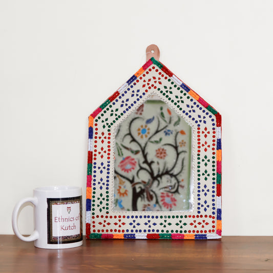 Punch Work Rexine Handcrafted Mirror Large - Hut - 32 cms Length   -  SKU : AH28516C