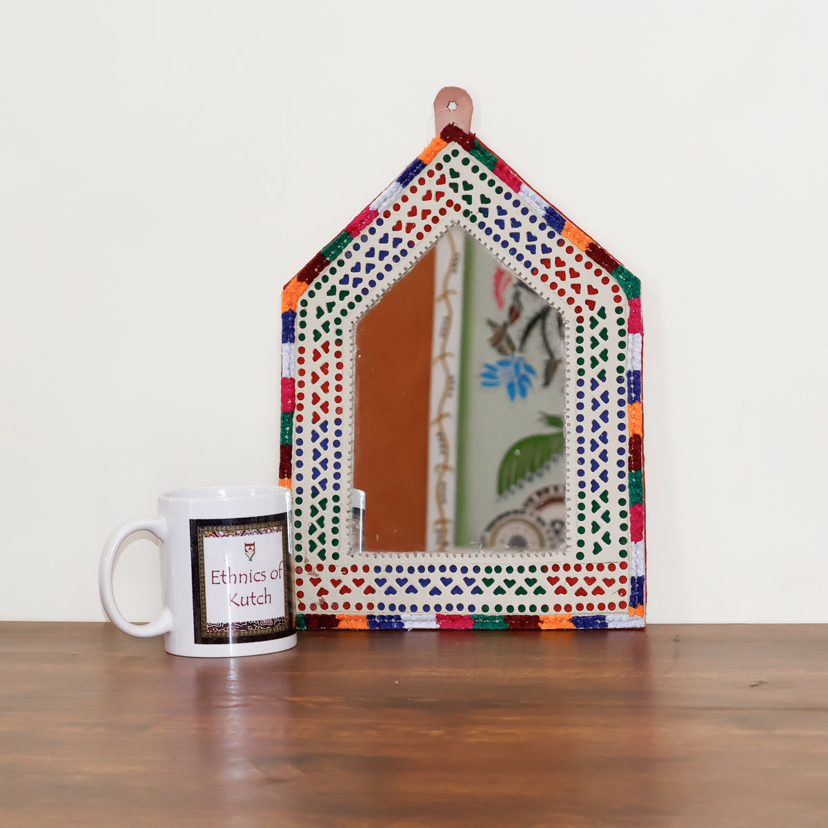 Punch Work Rexine Handcrafted Mirror Large - Hut - 32 cms Length   -  SKU : AH28516D