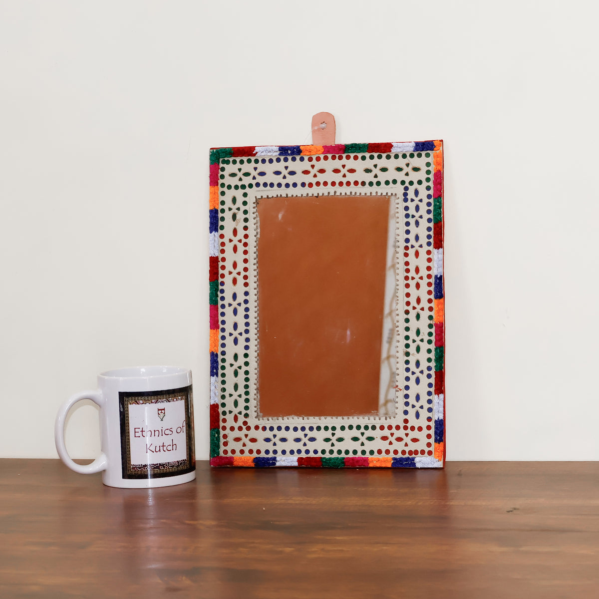Punch Work Rexine Handcrafted Mirror Large - Rectangle within Rectangle - 29.5 cms Length   -  SKU : AH28517A