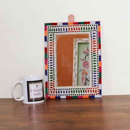 Punch Work Rexine Handcrafted Mirror Large - Rectangle within Rectangle - 29.5 cms Length   -  SKU : AH28517B
