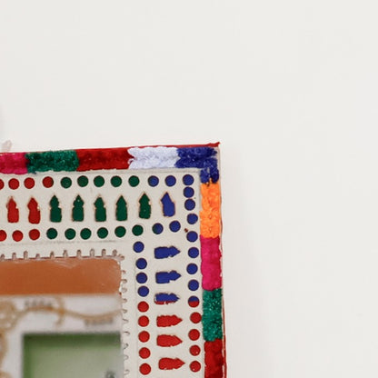 Punch Work Rexine Handcrafted Mirror Large - Rectangle within Rectangle - 29.5 cms Length   -  SKU : AH28517B