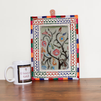 Punch Work Rexine Handcrafted Mirror Large - Rectangle within Rectangle - 29.5 cms Length   -  SKU : AH28517C