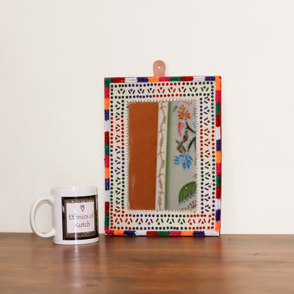 Punch Work Rexine Handcrafted Mirror Large - Rectangle within Rectangle - 29.5 cms Length   -  SKU : AH28517D