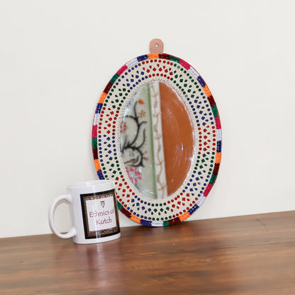 Punch Work Rexine Handcrafted Mirror Large - Oval - 30 cms Length   -  SKU : AH28519A