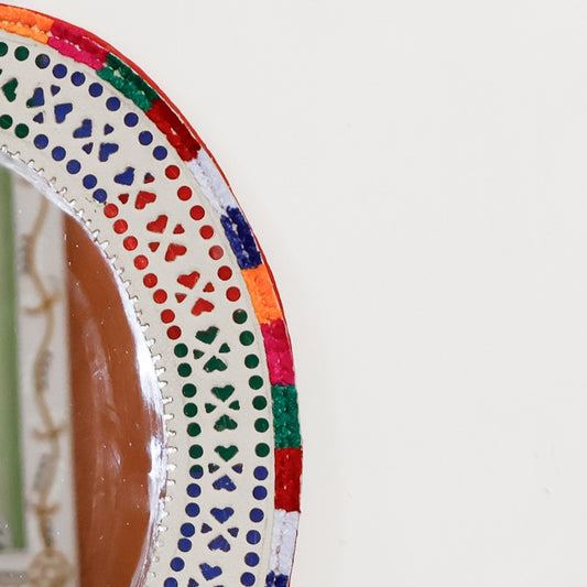 Punch Work Rexine Handcrafted Mirror Large - Oval - 30 cms Length   -  SKU : AH28519B