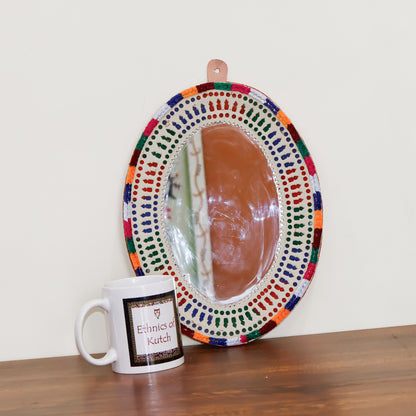 Punch Work Rexine Handcrafted Mirror Large - Oval - 30 cms Length   -  SKU : AH28519C