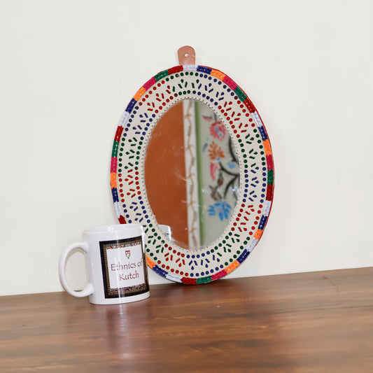 Punch Work Rexine Handcrafted Mirror Large - Oval - 30 cms Length   -  SKU : AH28519D