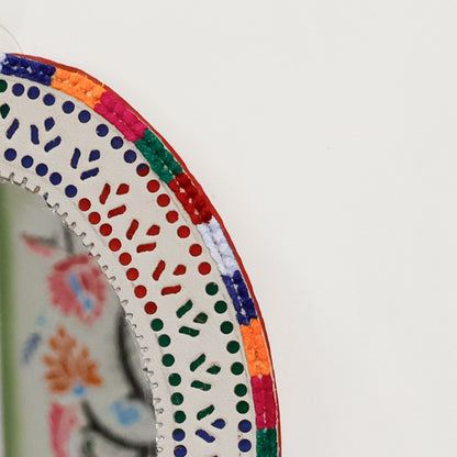 Punch Work Rexine Handcrafted Mirror Large - Oval - 30 cms Length   -  SKU : AH28519D