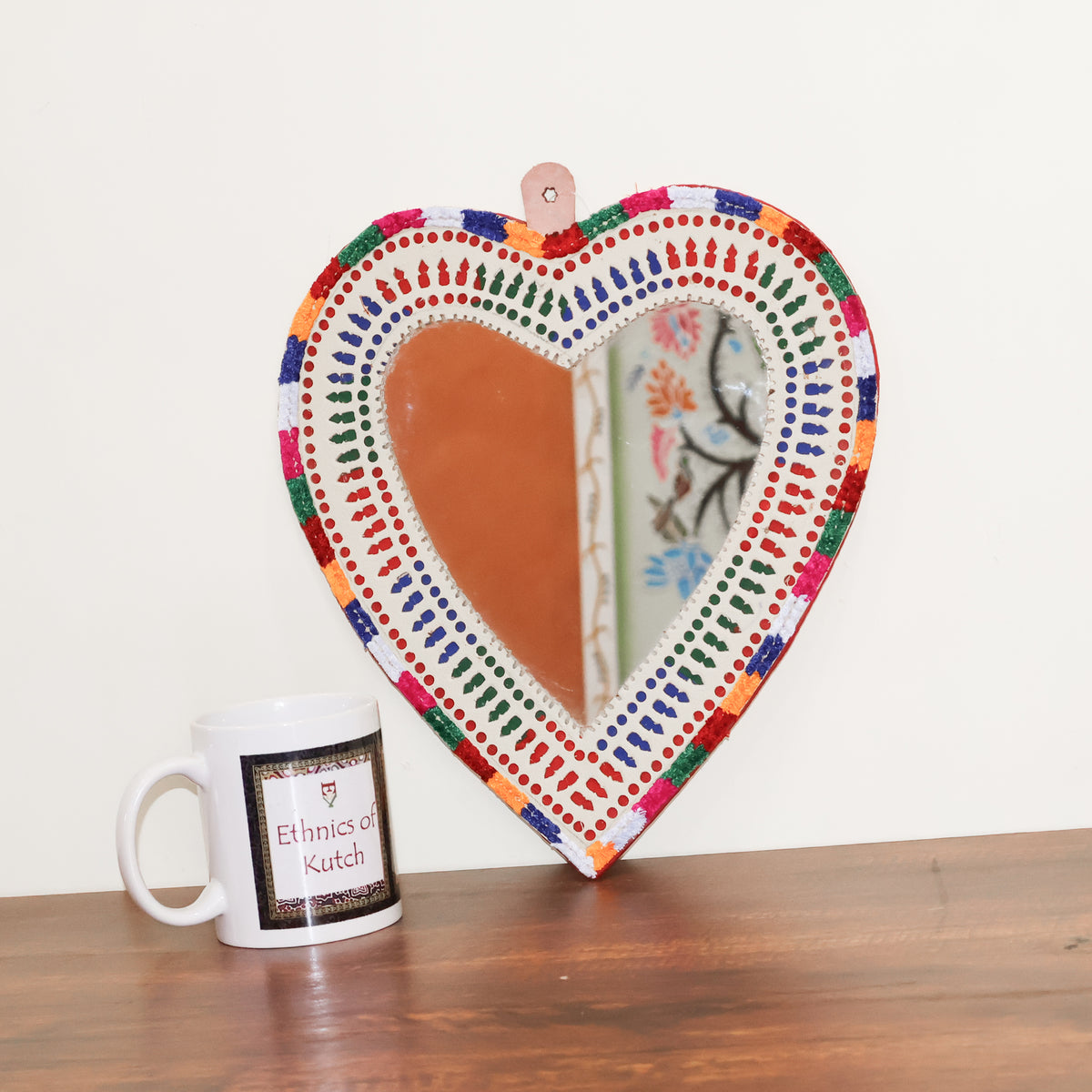 Punch Work Rexine Handcrafted Mirror Large - Heart - 29.5 cms Length   -  SKU : AH28520A
