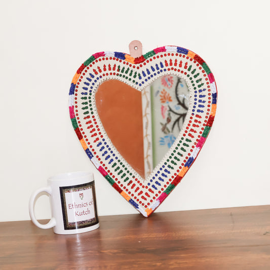 Punch Work Rexine Handcrafted Mirror Large - Heart - 29.5 cms Length   -  SKU : AH28520A