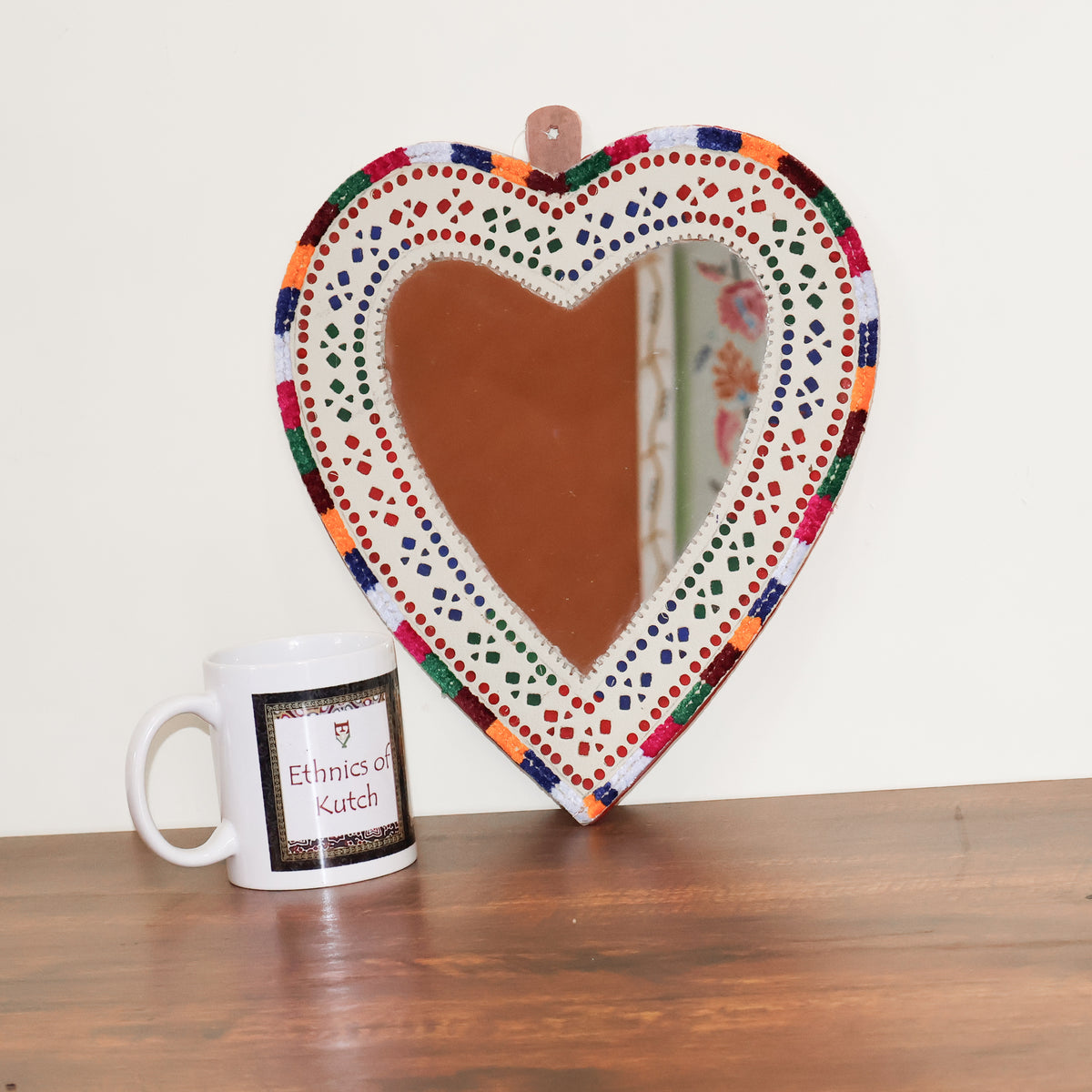 Punch Work Rexine Handcrafted Mirror Large - Heart - 29.5 cms Length   -  SKU : AH28520B