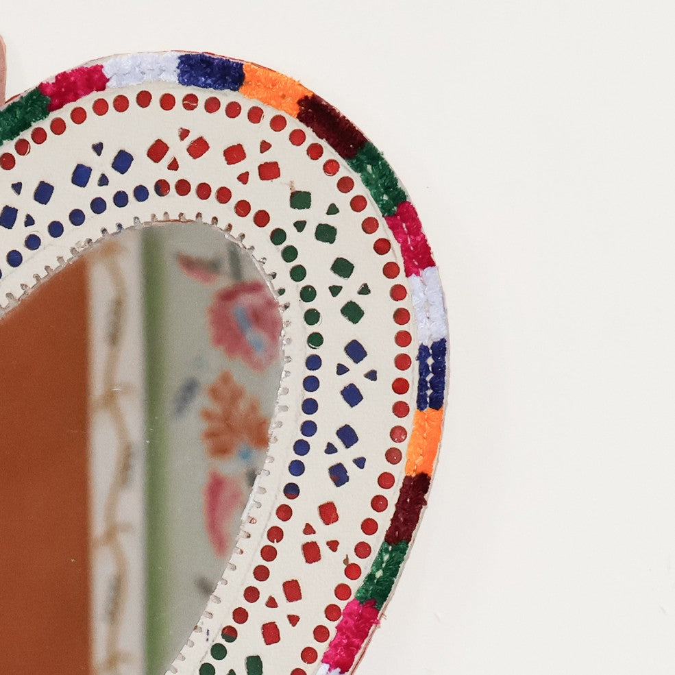 Punch Work Rexine Handcrafted Mirror Large - Heart - 29.5 cms Length   -  SKU : AH28520B