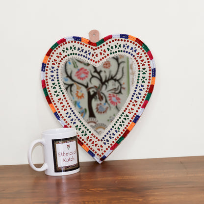 Punch Work Rexine Handcrafted Mirror Large - Heart - 29.5 cms Length   -  SKU : AH28520C