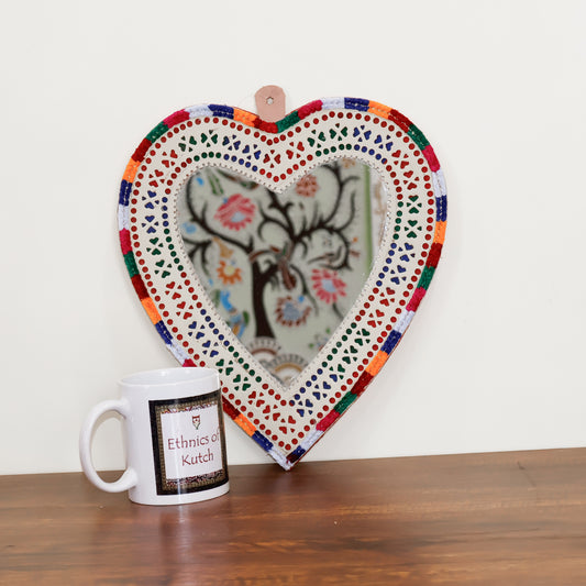 Punch Work Rexine Handcrafted Mirror Large - Heart - 29.5 cms Length   -  SKU : AH28520C