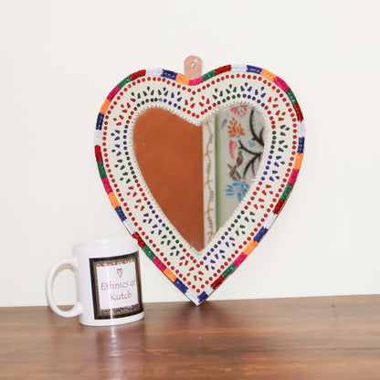 Punch Work Rexine Handcrafted Mirror Large - Heart - 29.5 cms Length   -  SKU : AH28520D