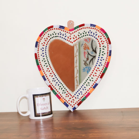 Punch Work Rexine Handcrafted Mirror Large - Heart - 29.5 cms Length   -  SKU : AH28520D