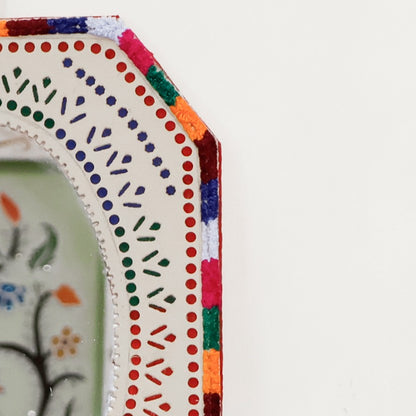 Punch Work Rexine Handcrafted Mirror Large - Rectangle Cut Corner with Oval Mirror - 31.5 cms Length   -  SKU : AH28521C