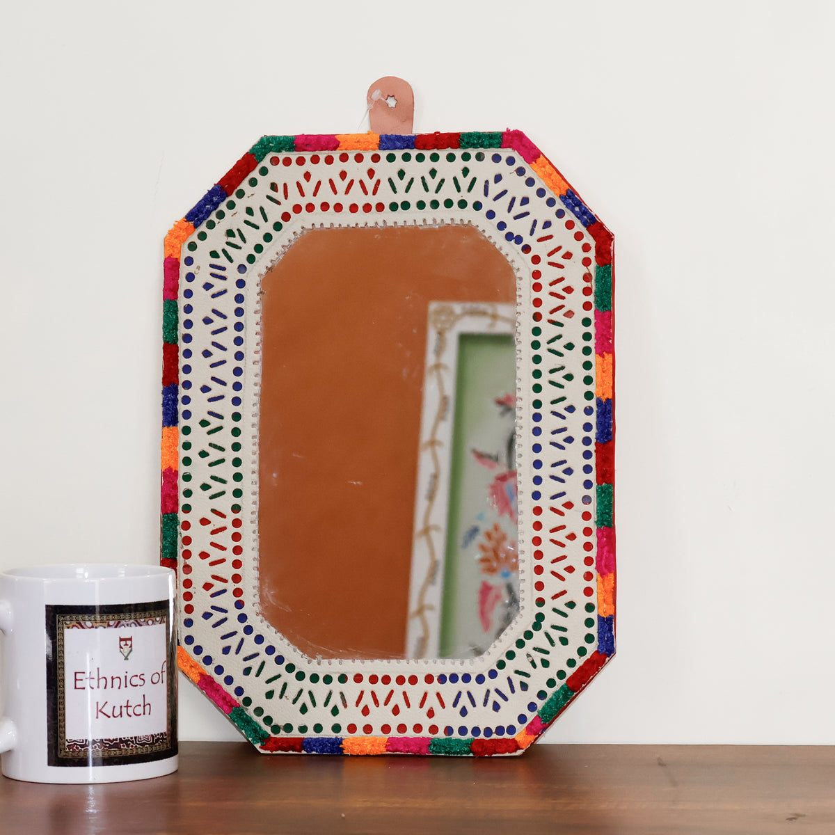 Punch Work Rexine Handcrafted Mirror Large - Rectangle Cut with Rectangle Cut - 31.5 cms Length   -  SKU : AH28522A