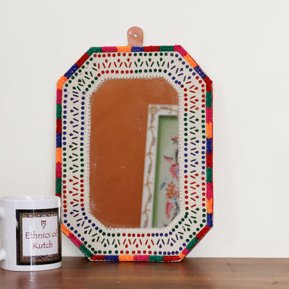 Punch Work Rexine Handcrafted Mirror Large - Rectangle Cut with Rectangle Cut - 31.5 cms Length   -  SKU : AH28522A