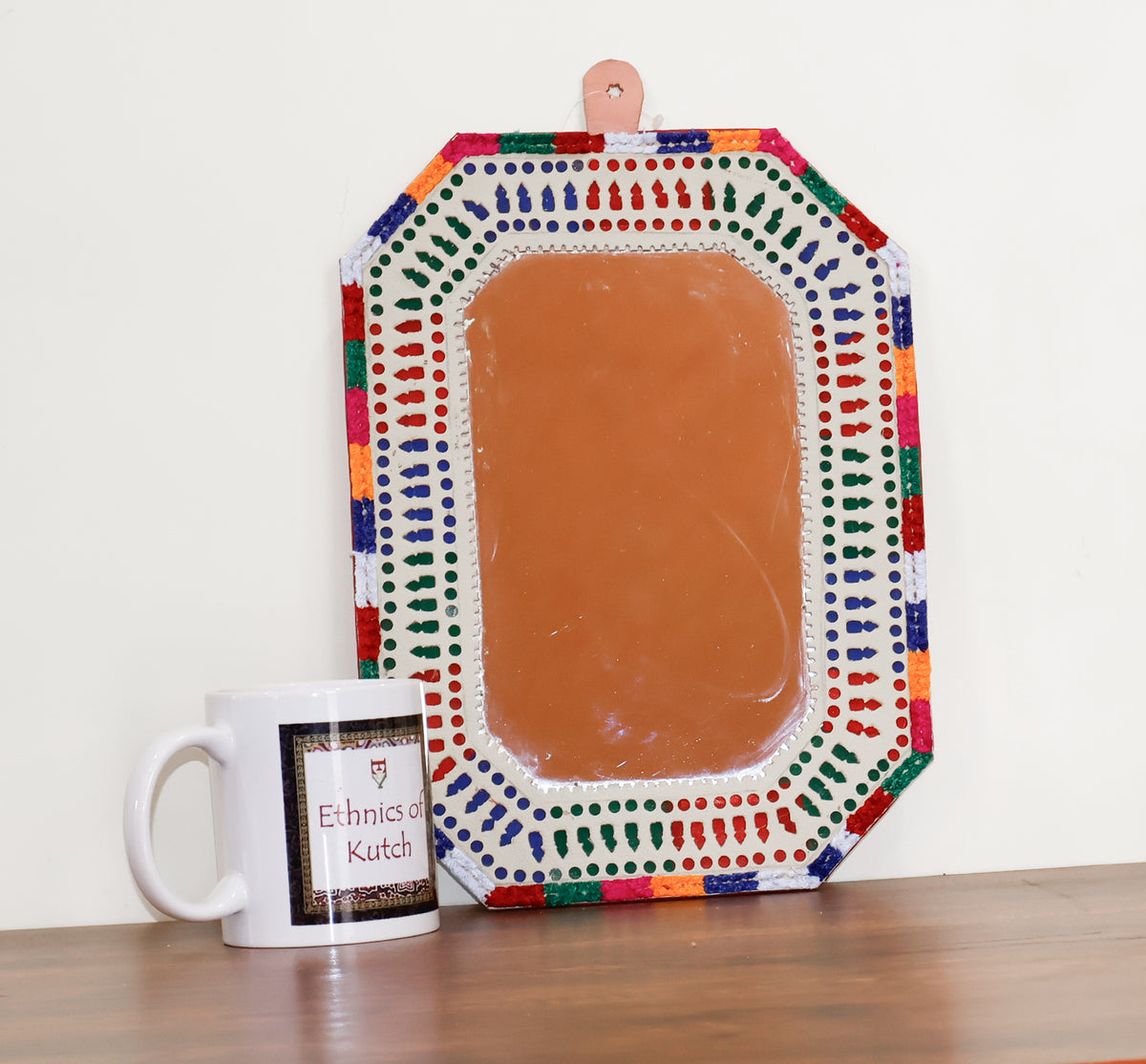Punch Work Rexine Handcrafted Mirror Large - Rectangle Cut with Rectangle Cut - 31.5 cms Length   -  SKU : AH28522B