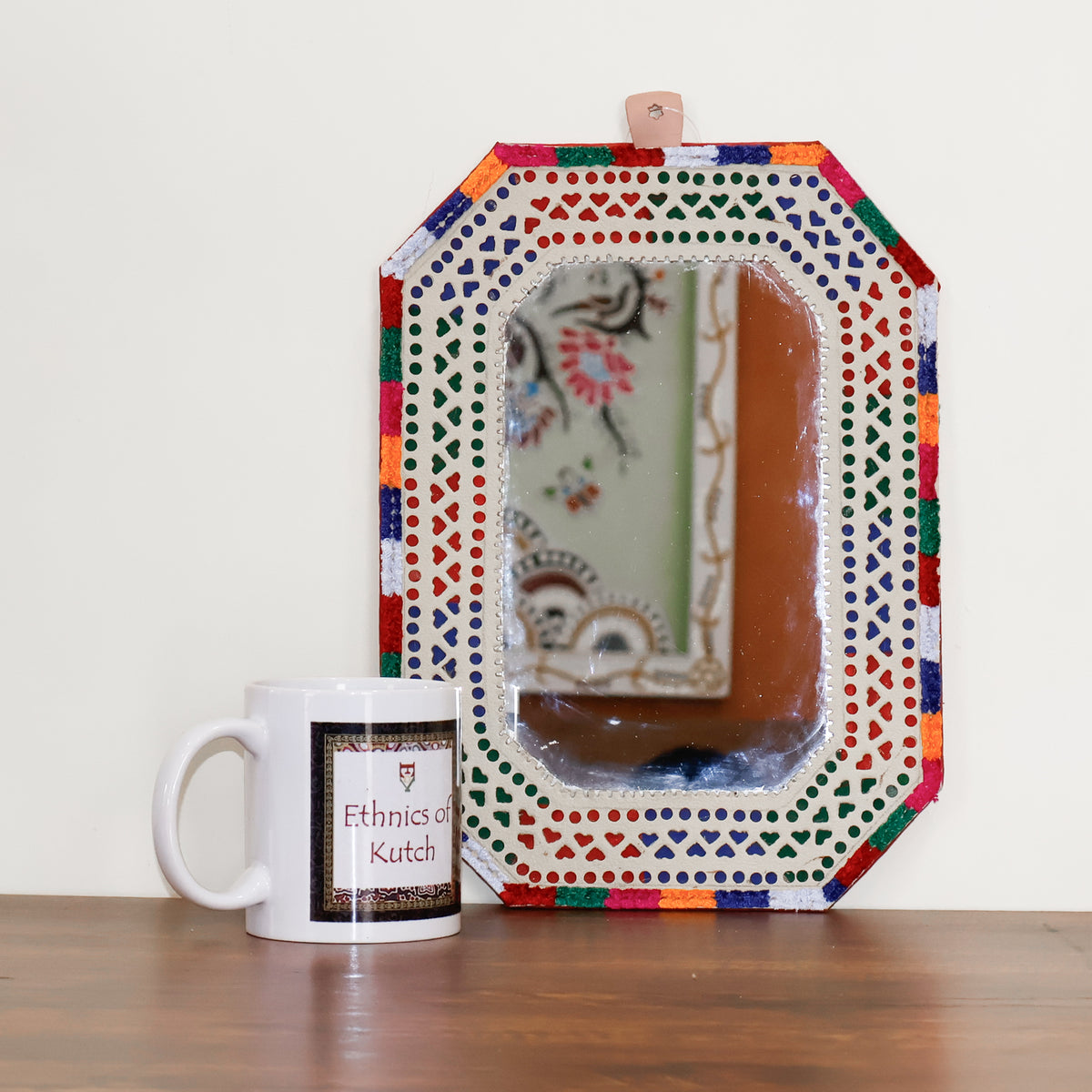 Punch Work Rexine Handcrafted Mirror Large - Rectangle Cut with Rectangle Cut - 31.5 cms Length   -  SKU : AH28522C