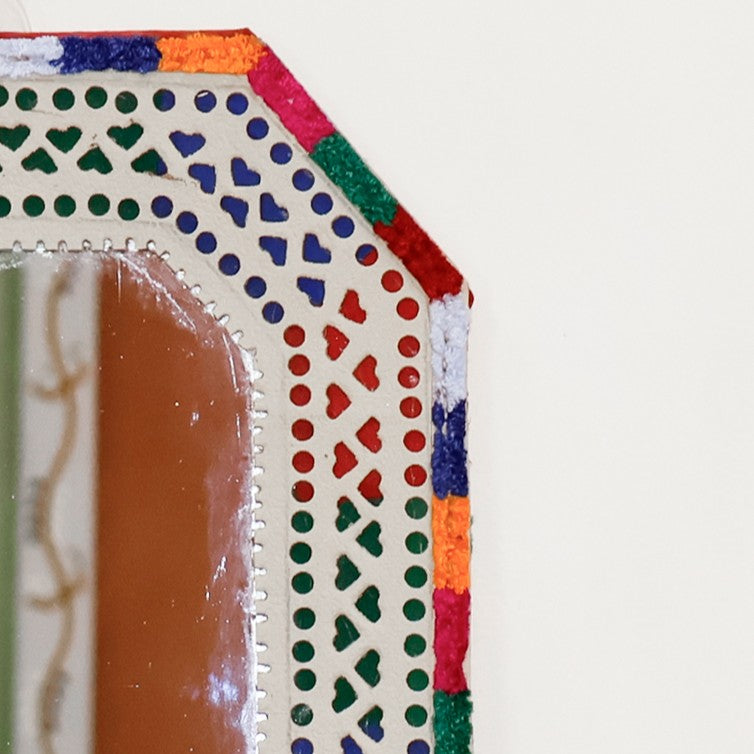 Punch Work Rexine Handcrafted Mirror Large - Rectangle Cut with Rectangle Cut - 31.5 cms Length   -  SKU : AH28522C